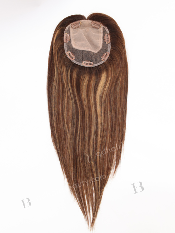 In Stock 5.5"*6.5" European Virgin Hair 16" Straight 3# With T3/8# Highlights Color Silk Top Hair Topper-142